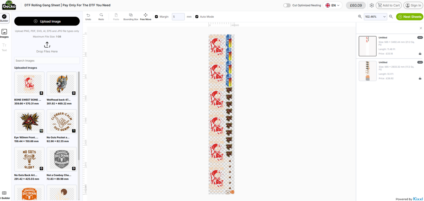 DTF Rolling Gang Sheet | Pay Only For The DTF You Need